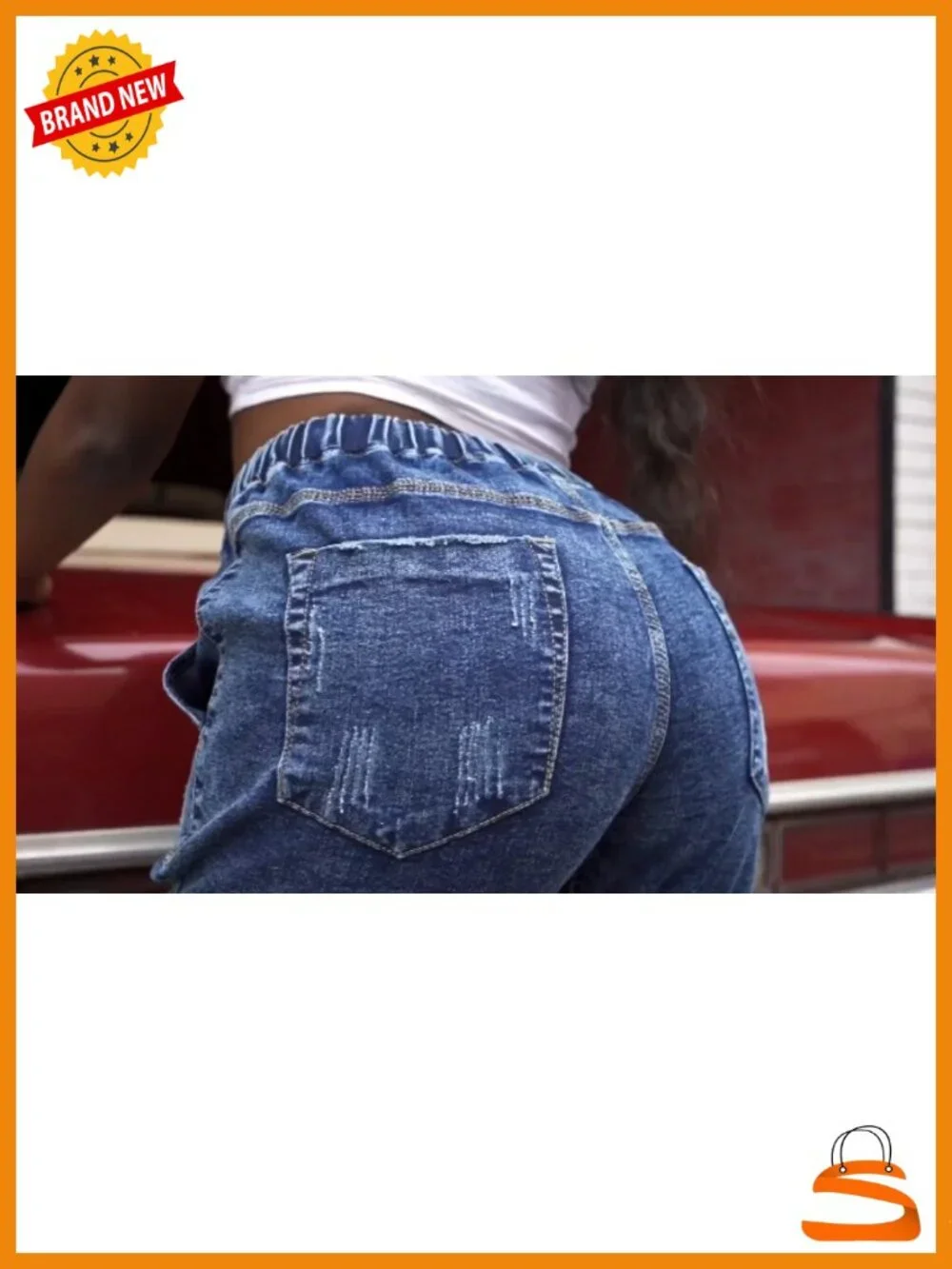 Womens Pull-on Jeans Stretch High Waisted Elastic Waist Denim Joggers Pants